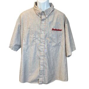 Vintage Budweiser Gray Short Sleeve Button Up Work Shirt, 3XL, 19-19.5", Flaws